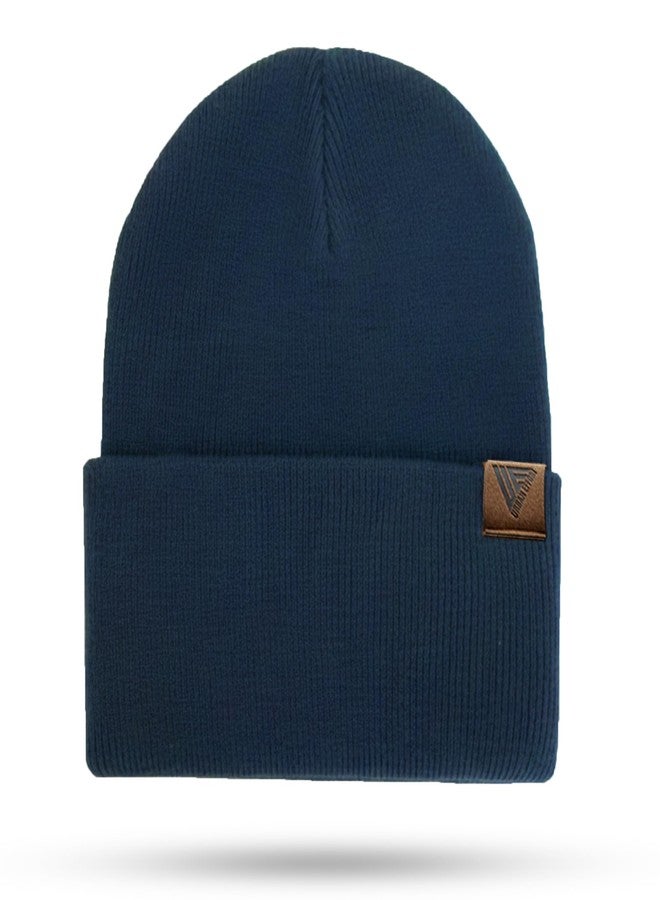 Urban Effort Unisex Knit Beanie - Warm Acrylic Cuffed Winter Hat for Men & Women, Soft Stretch Fit, Classic Streetwear Style (Navy Blue) - Image 1